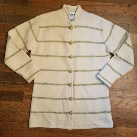 Vintage Grandma Style Cardigan Sweater Wool Cream And Gold Sz Small VtgHong Kong - Picture 14 of 14